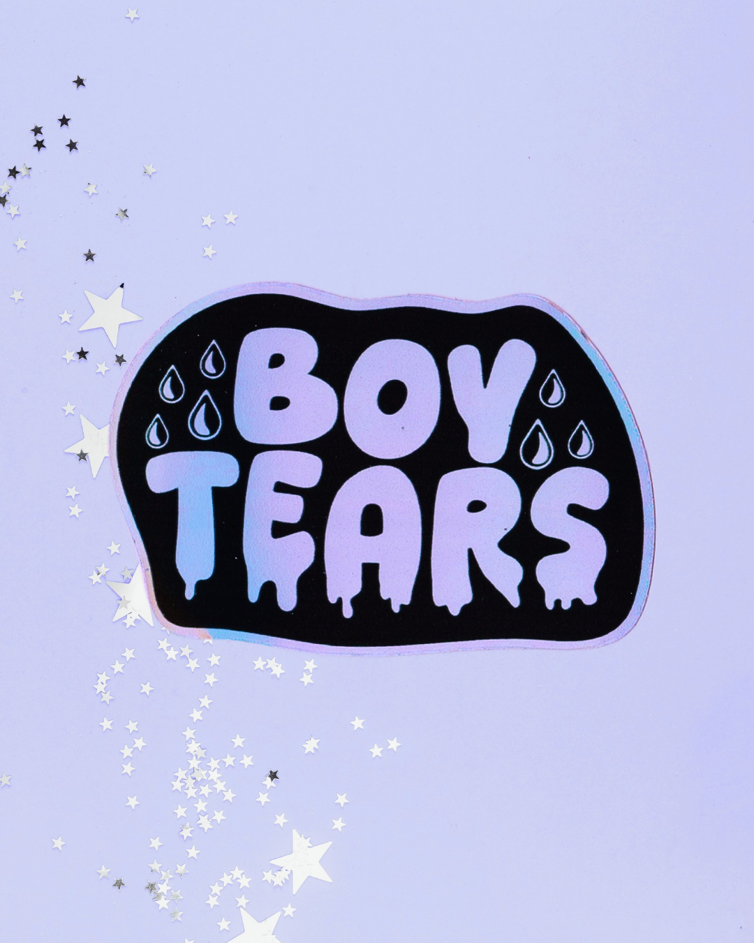 Boy Tears Holographic Water Bottle Sticker
