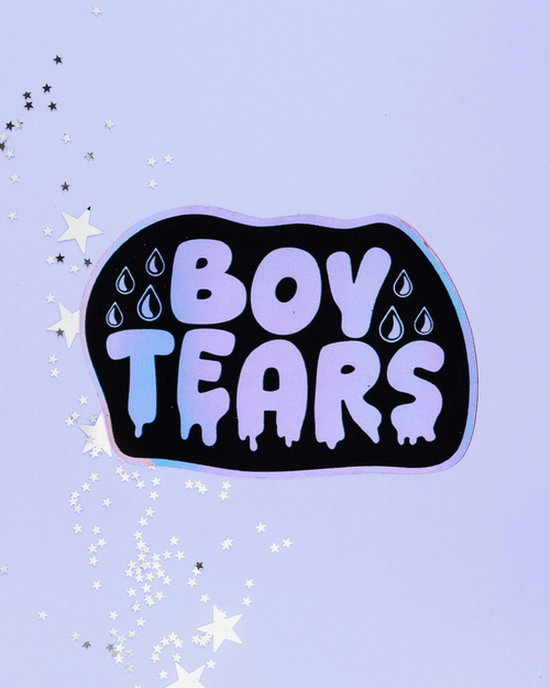 Boy Tears Holographic Water Bottle Sticker